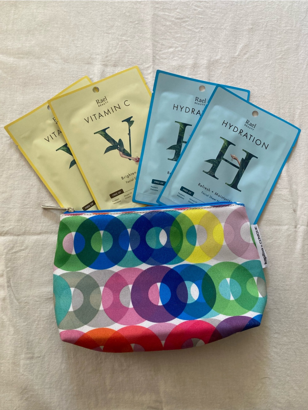 5 Pc Face Mask Bundle / Vitamin C / Hydration / Travel Zip Bag